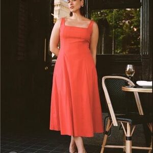 Abercrombie Mila Fit & Flare Midi Dress in Red